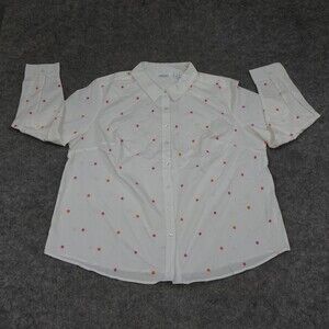 Lemon Way Shirt 1X Womens Top White Polka Dot Novelty Button Up Pink Collared